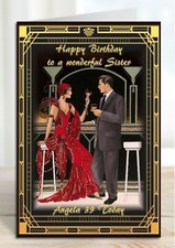 Personalised Birthday Card Art Deco any Age name and relationship
