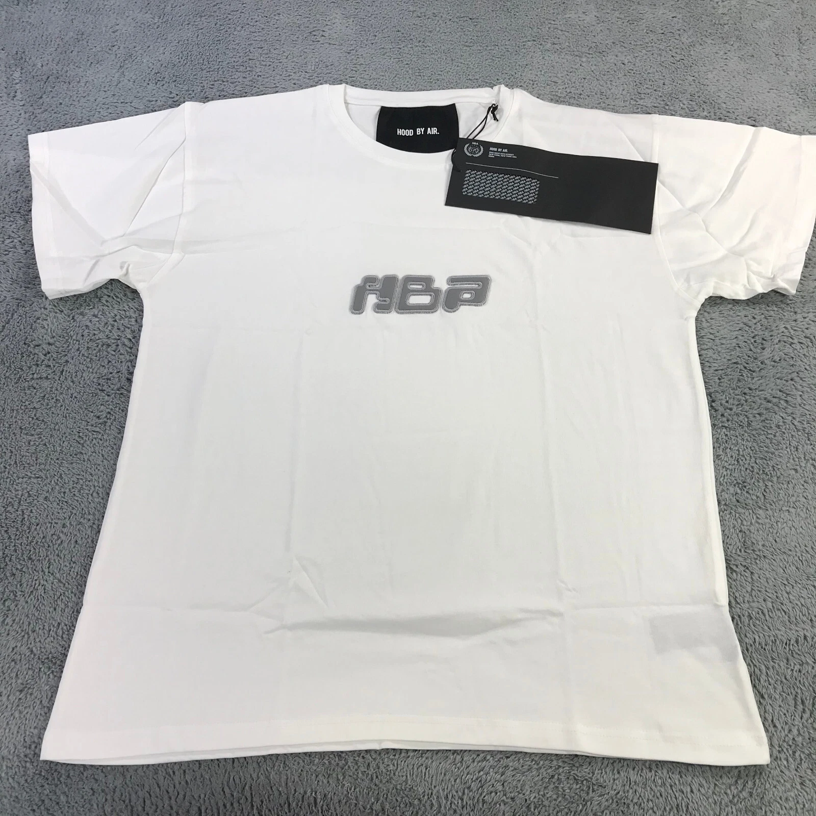 HBA (HOOD BY AIR) HBA Shirt Uomo Large Spell Out Hood By Air Tee Bianco Grigio Screensaver a23453