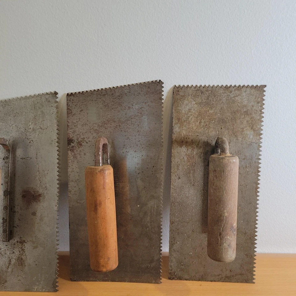 3 V-Notch Trowels and 2 Square Tile Floor Adhesive Wood Stainless Steel 8" - Image 3 of 4