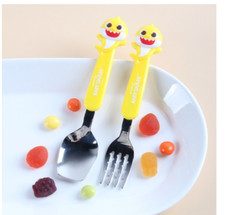 Baby Shark Spoon Fork Set Stainless Steel ABS For Baby Kids Korea Yellow
