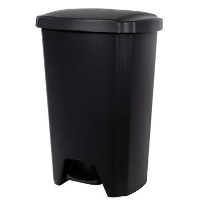 Black,12.1 Gallon Trash Can, Plastic Step On Kitchen Trash Can,
