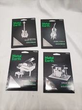 SET of 4 Metal Earth Drum Set Electric Bass Fiddle Piano 3D Laser Cut Model Kits