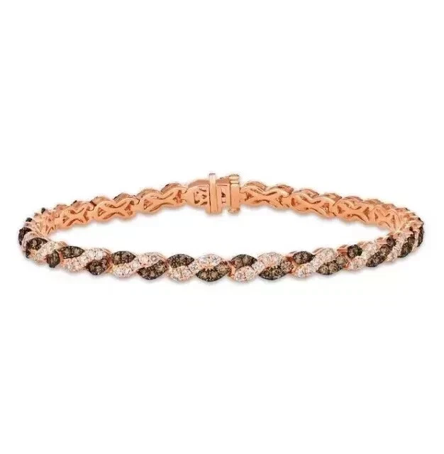 10C Rd Cut Lab-Created Chocolate Diamond Tennis Bracelet 14K Rose Gold Plated 7" - Image 3 of 3
