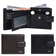 Men's Genuine Leather Wallet Bifold Card Holder with Flap Coin Pocket Purse Bag