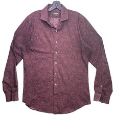Express Shirt Mens Medium Extra Slim Burgundy Paisley Floral AOP Preppy Career