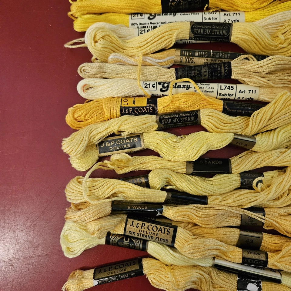 Yellow Embroidery Floss JP Coats, Galaxy, DMC, Lily, Star Lot Of 24+ Vintage - Image 2 of 4