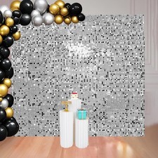   8x8 FT Silver Shimmer Sequin Backdrop 64PCS Glitter Party Photo Wall Decor