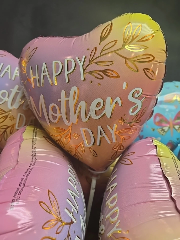 31pc Happy Mothers Day Small 7" Heart Balloons With Stick - Image 3 of 4