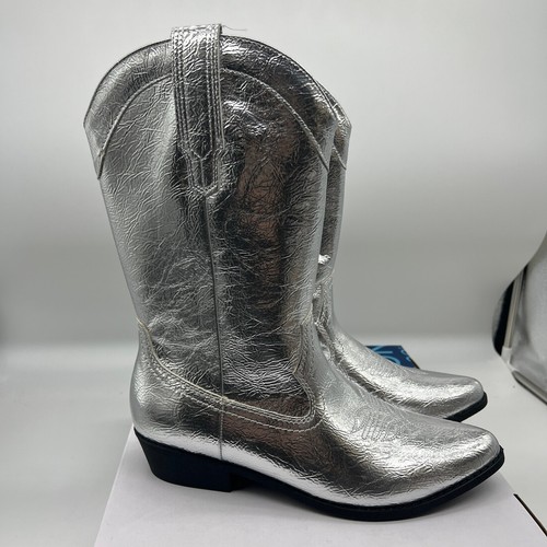 Arizona Jean Co Womens Western Heel Booties Maybrook Silver Boots Size 9.5M