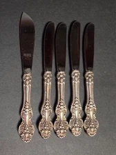 5 REED AND BARTON SILVER PLATE KING FRANCIS 6 1/2" BUTTER SPREADERS