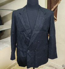 1970s vintage pure wool double breasted charcoal chalk stripes jacket blazer 42R