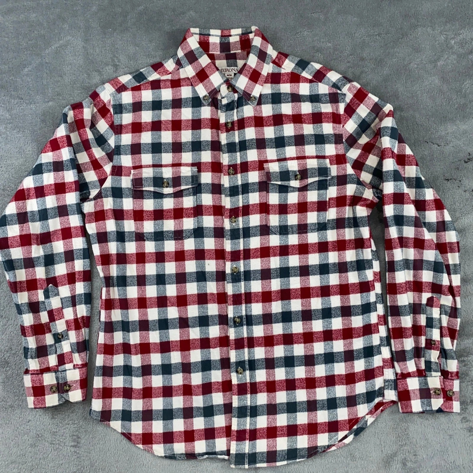 Merona Plaid Flannel Button Up Shirt Long Sleeve Casual Men's M Preppy Holiday