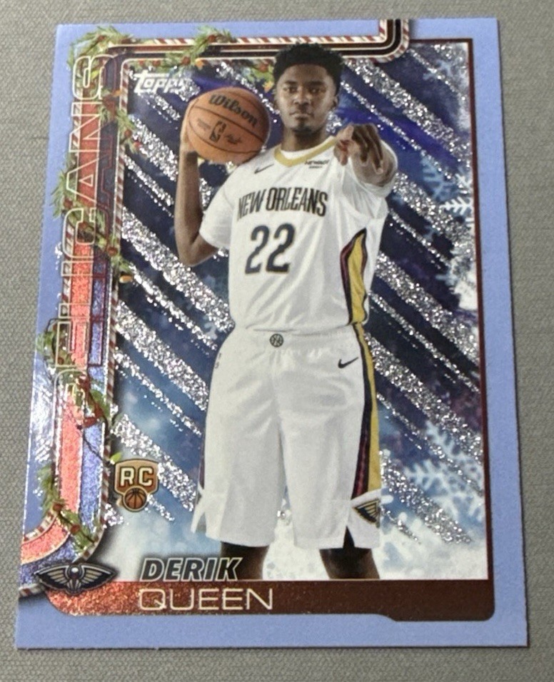 2025-26 Topps Holiday #H173 Derik Queen Light Blue and White Glitter Holiday