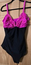 Catalina Vintage 1980s One-Piece Swimsuit Black Pink Size 16 Retro Bathing Suit