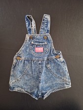 Vintage 80's Rare STONE WASHED OshKosh B'Gosh Denim Shortalls USA Pink Emblem 2T