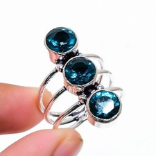 London Blue Topaz Gemstone 925 Sterling Silver Jewelry All Size Ring For Gift