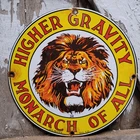 VINTAGE GILMORE PORCELAIN SIGN OLD GRAVITY LION CAR OIL STATION GAS PUMP PLATE