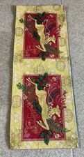 Vintage Christmas Tapestry Table Runner Reindeer Gold Red Green 12x68