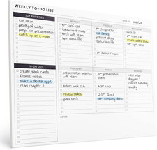 Weekly Planner Pad To Do List Desk Notepad with Multiple Sections8.5X11"52Sheets