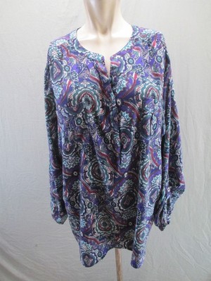 Croft&Barrow Size 2X Womens Multicolor Paisley V Neck Long Sleeve Casual Top 204