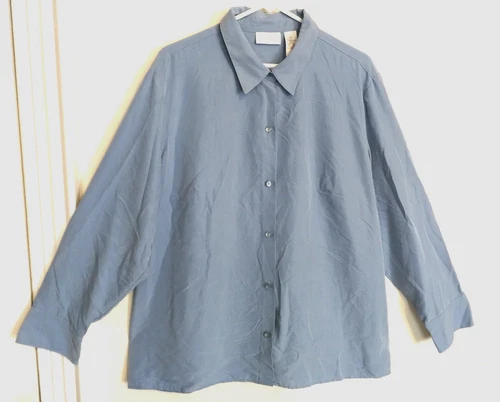 Liz Claiborne Womens Blouse 2X Plus Blue Button Up Shirt Top Long Sleeve Office