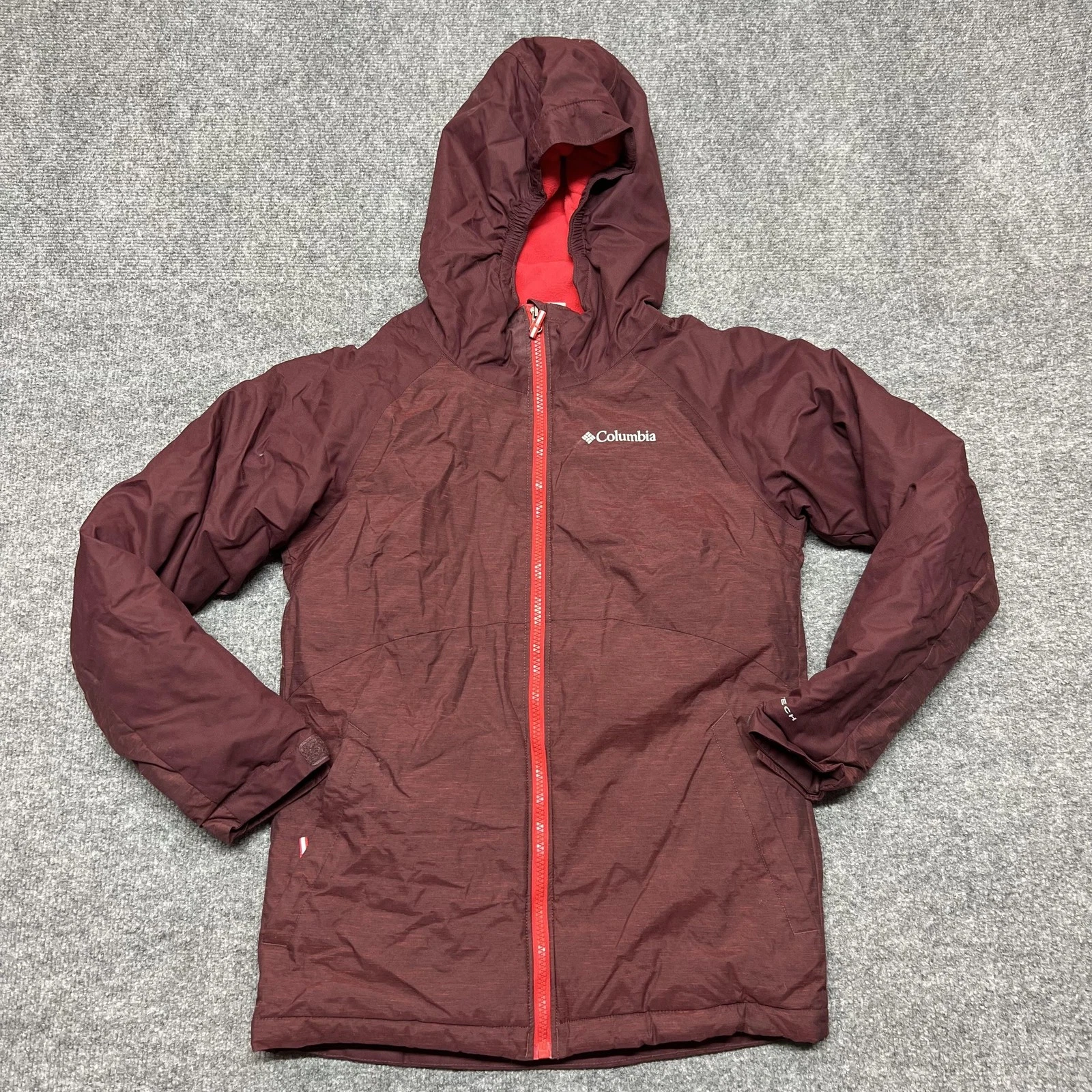 Columbia Jacket Youth Medium 10/12 Red Omni-Tech Hooded Insulated Ski Winter
