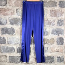 ST JOHN Women's Blue Side Panel Satin Trim Pants Pull On Size Small Lightweight