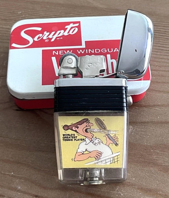 Vintage Scripto Vu-Lighter World's Greatest Tennis Player Lighter w/ Case