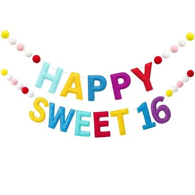 Fulmoon Pre Strung Happy Sweet 16 Banner Sixteenth Birthday for Girls Decorat...