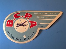 BCPA BRITISH COMMONWEALTH PACIFIC AIRRLINES luggage LABEL vtg 1940's Australia