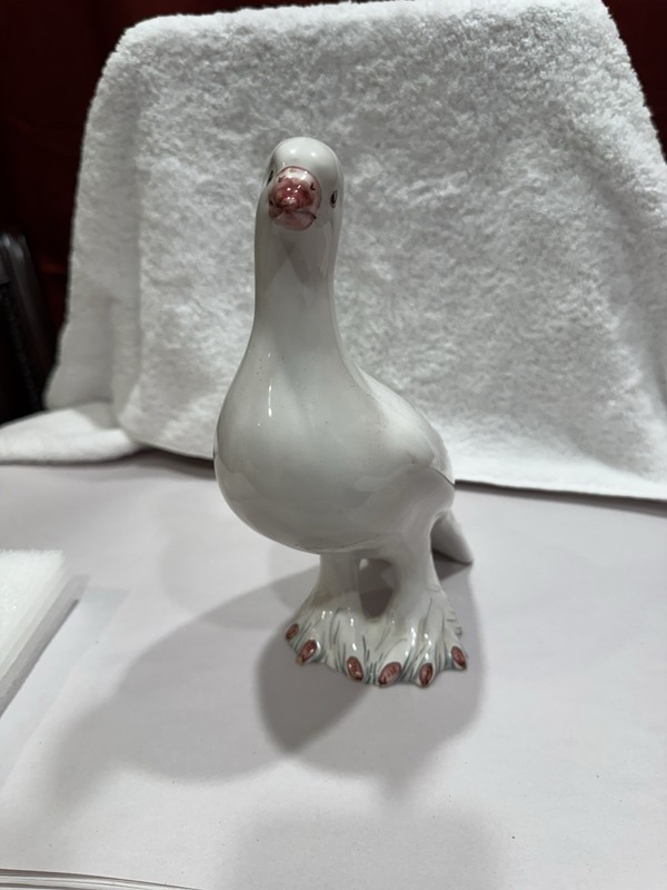 Porcelain Dove Figurine Made in Italy White with Pink Accents