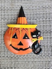 Vintage Celluloid Halloween Jack O' Lantern And Black Cat Hong Kong