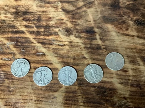 5 Coin Lot 90% Silver Walking Liberty Half Good Dates 1917 1928 1933 1946 1947