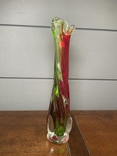 Murano 9.5  high glass Vase Sommerso Vintage Red Green Freeform Stretch Finger