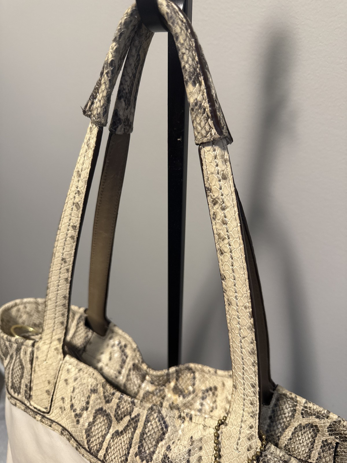 Coach Cream Beige Python Embossed Large C Logo To… - image 3