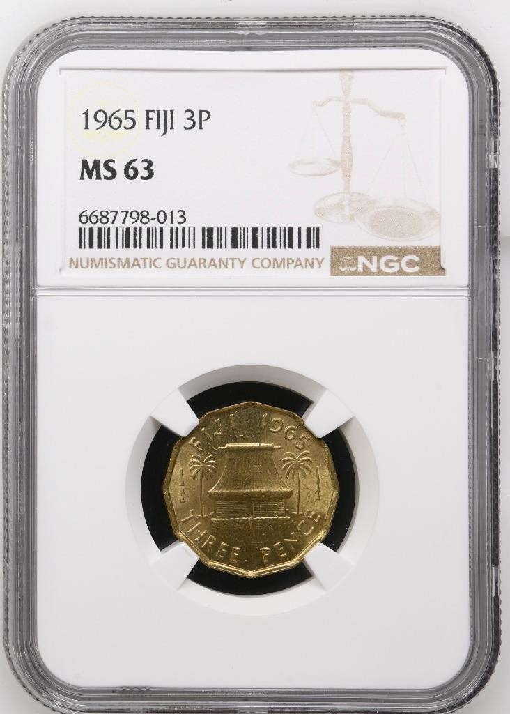 Fiji 3 Pence 1965 NGC MS 63