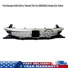 Front Bumper Grill For 2009-2010 2011 Honda Civic 4-door W Chrome Trim Grille