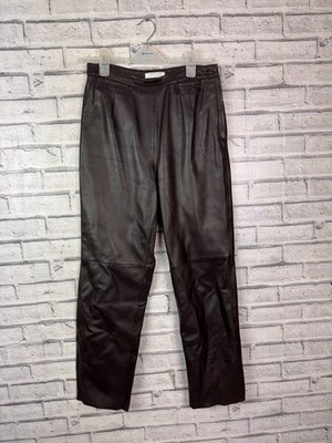 Precis Petite Vintage 90s Leather High Waisted Trousers Dark Brown 10/12
