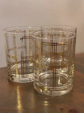 Vintage Georges Briard Gold Plated Lowball Whiskey Glass Set Of 3 Retro Barware