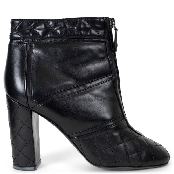 73520 authentische Chanel schwarze Leder 12A Bombay gesteppte Stiefelette Schuhe 39