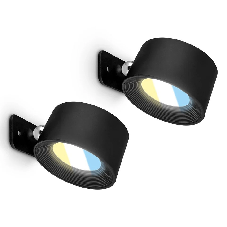 2er Set Wandleuchten Kabellos Ohne Bohren Magnetisch Akku Leselampe Schwarz
