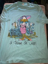 Vintage Screen Stars 1989 Air Waves Graphic T-Shirt -“I Want It All” Diva Duck-L