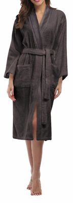 Womens Bathrobe Cotton Terry Ladies Spa Robe Shawl Collar Soft Warm Plush
