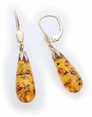 Boucles D'oreilles En Or 8 Carats Avec Ambre Naturel - Forme Goutte Pamplemousse, Marque Nonnenmacher