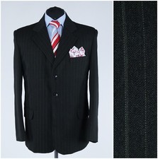 Mens Striped Blazer 42S UK Size FAVT Deep Dark Green Wool Sport Coat Jacket