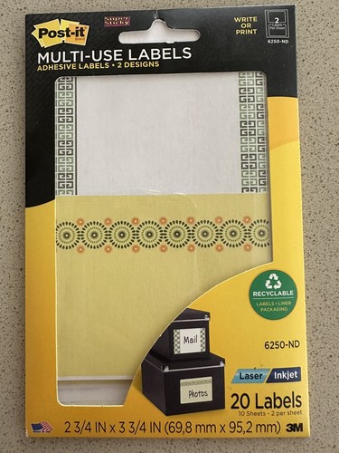 SEALED 80 Post-it MULTI-USE LABELS 6250-ND 2 Designs 2.75 x 3.75” Laser/Inkjet - Picture 2 of 3