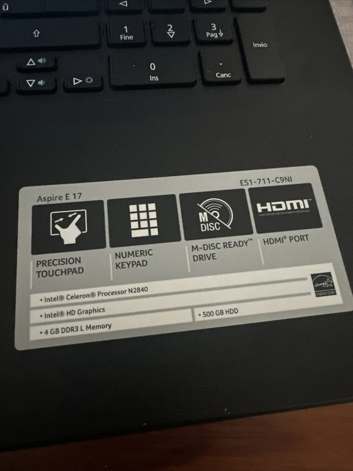Acer Aspire E17 ES1-711-C9NI 17 Intel Celeron N2840 2,16GHz, 500 HDD, 4GB RAM - Immagine 2 di 4