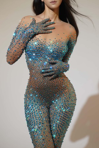 Mono Diamantes Azules Brillantes Bailarina Rendimiento Lujoso Mono Disfraz - Imagen 5 de 31