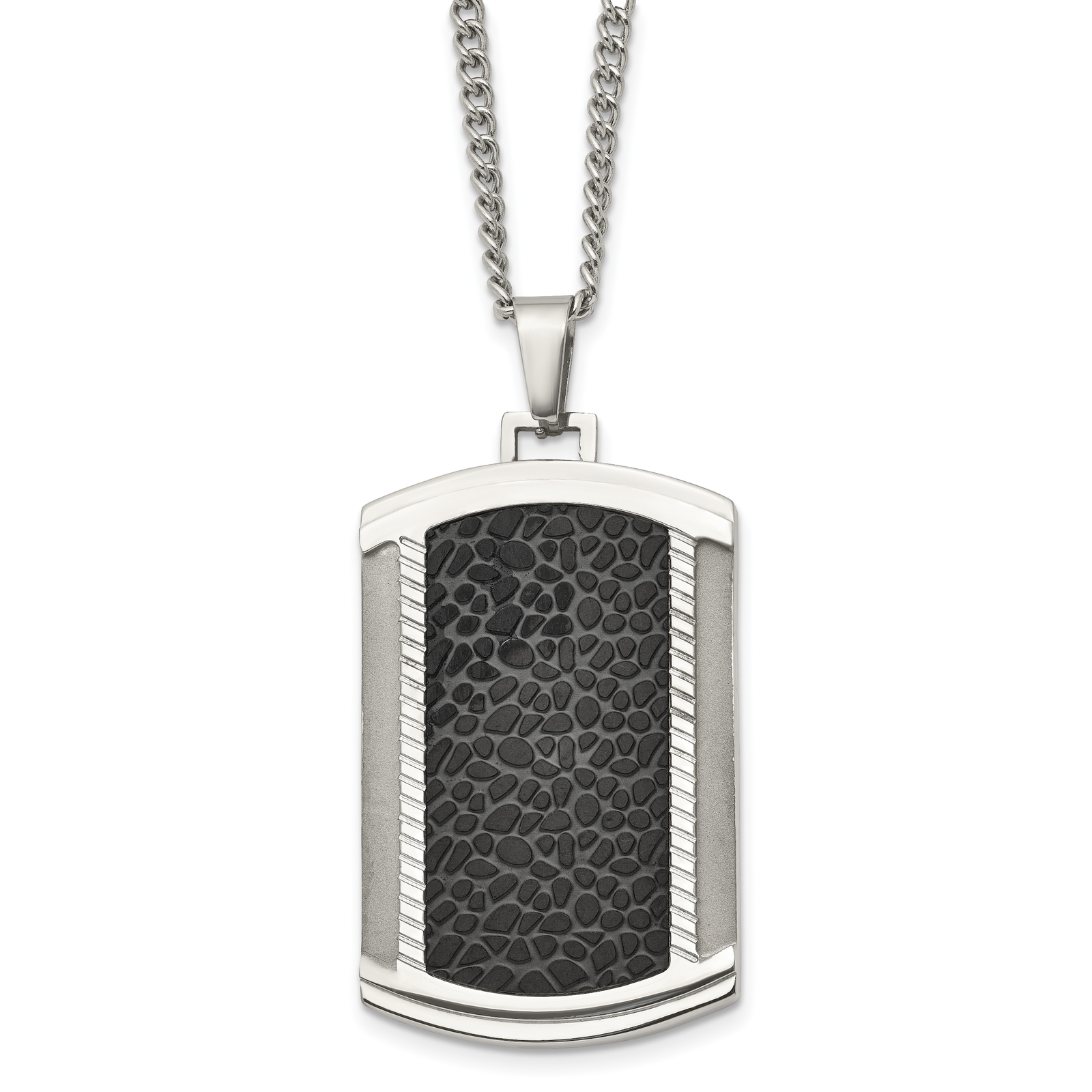 Chisel Stainless Steel Brushed and Black Dog Tag Curb Chain Necklace - 24