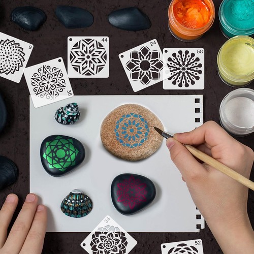 60 Pcs 2x2 Inch Reusable Mandala Stencils for Crafts Arts Rocks Wood Furniture - Picture 3 of 7